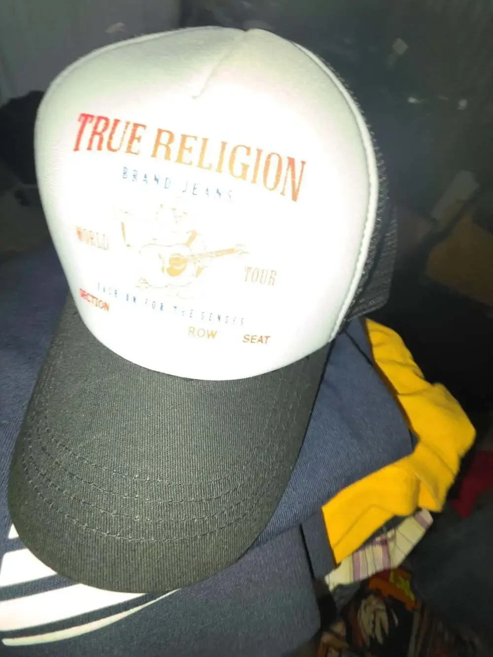 True Religion Youth Buddha World Tour Trucker Hat Black and White
